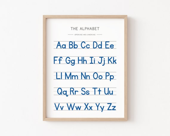 Blue Alphabet Poster, Handwriting Chart Art Print