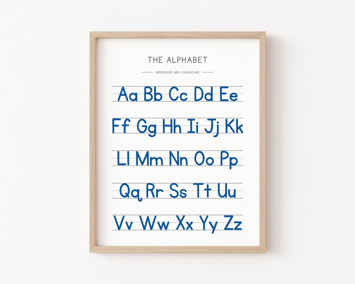 Blue Alphabet Poster, Handwriting Chart Art Print