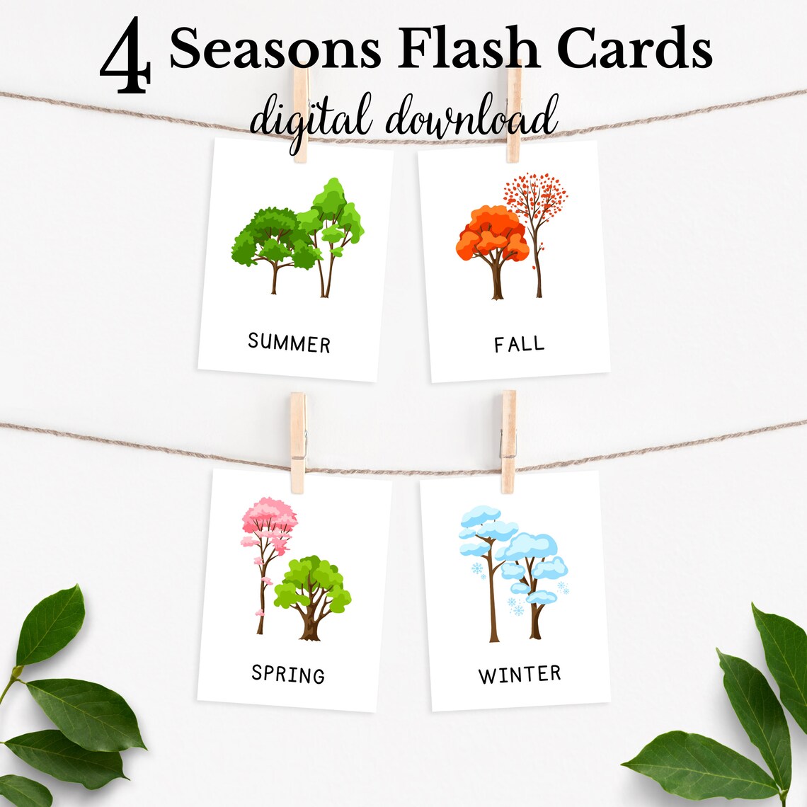 4 Seasons Flash Cards, Montessori Learning Print - Image 3