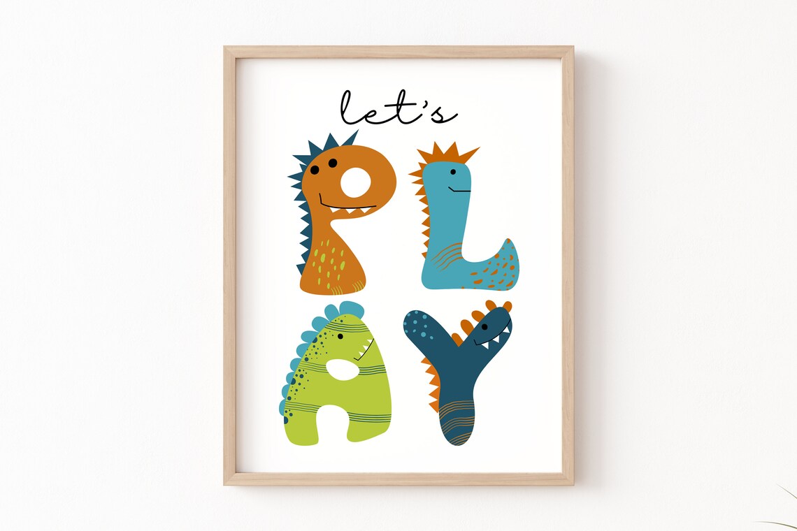 Dinosaur Lets Play Sign, Boys Room Nursery Decor - Image 3