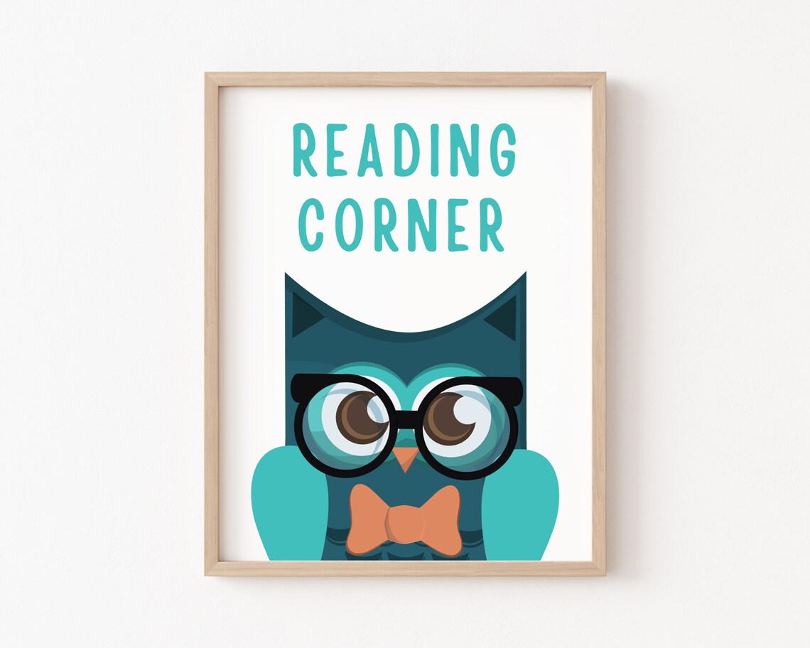 Owl Reading Corner Sign Art Print, Kids Room Decor