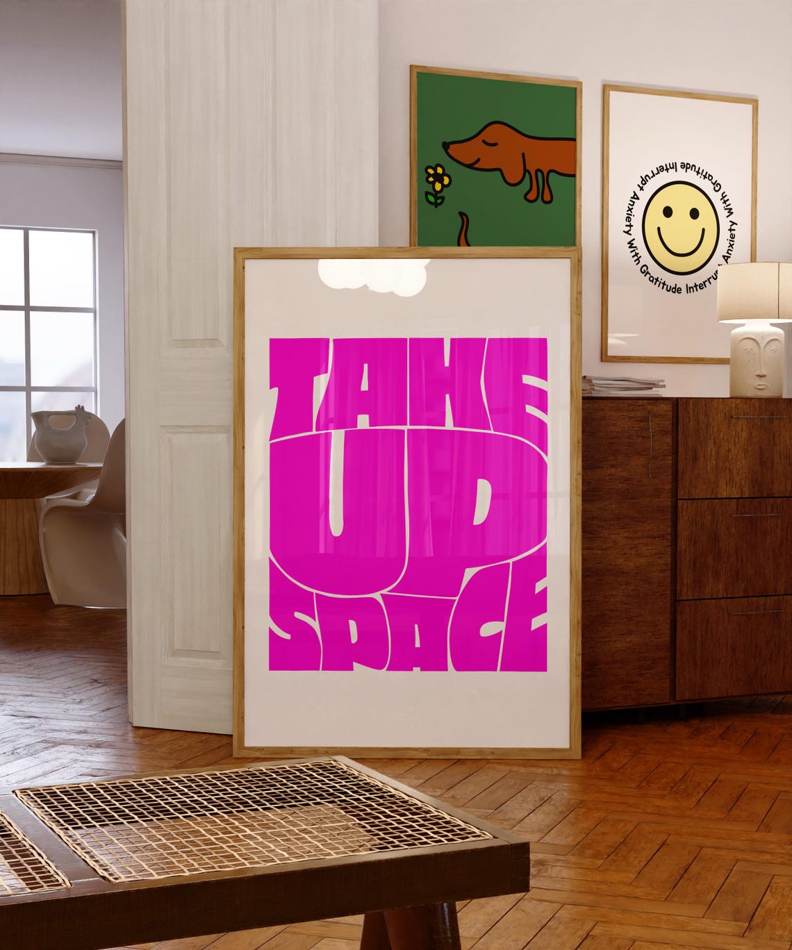 Take Up Space Hot Pink Bubble Letter Bold Statement Typography Poster