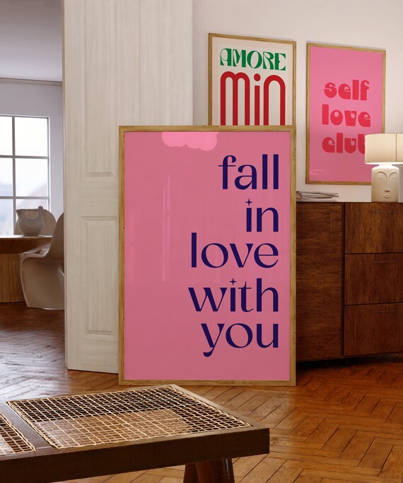 Fall In Love With You Inspirational Phrase Print Spiritual Wall Art Dorm Room Decor Posterdigital Retro Quote