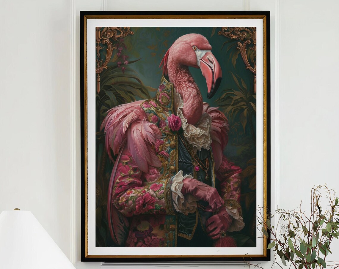 Flamingo Royal Renaissance Portrait Vintage Art Print - Image 4