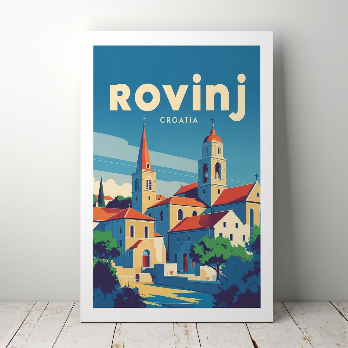 Rovinj Croatia Retro Travel Poster Vintage Adriatic Seaside Artwork