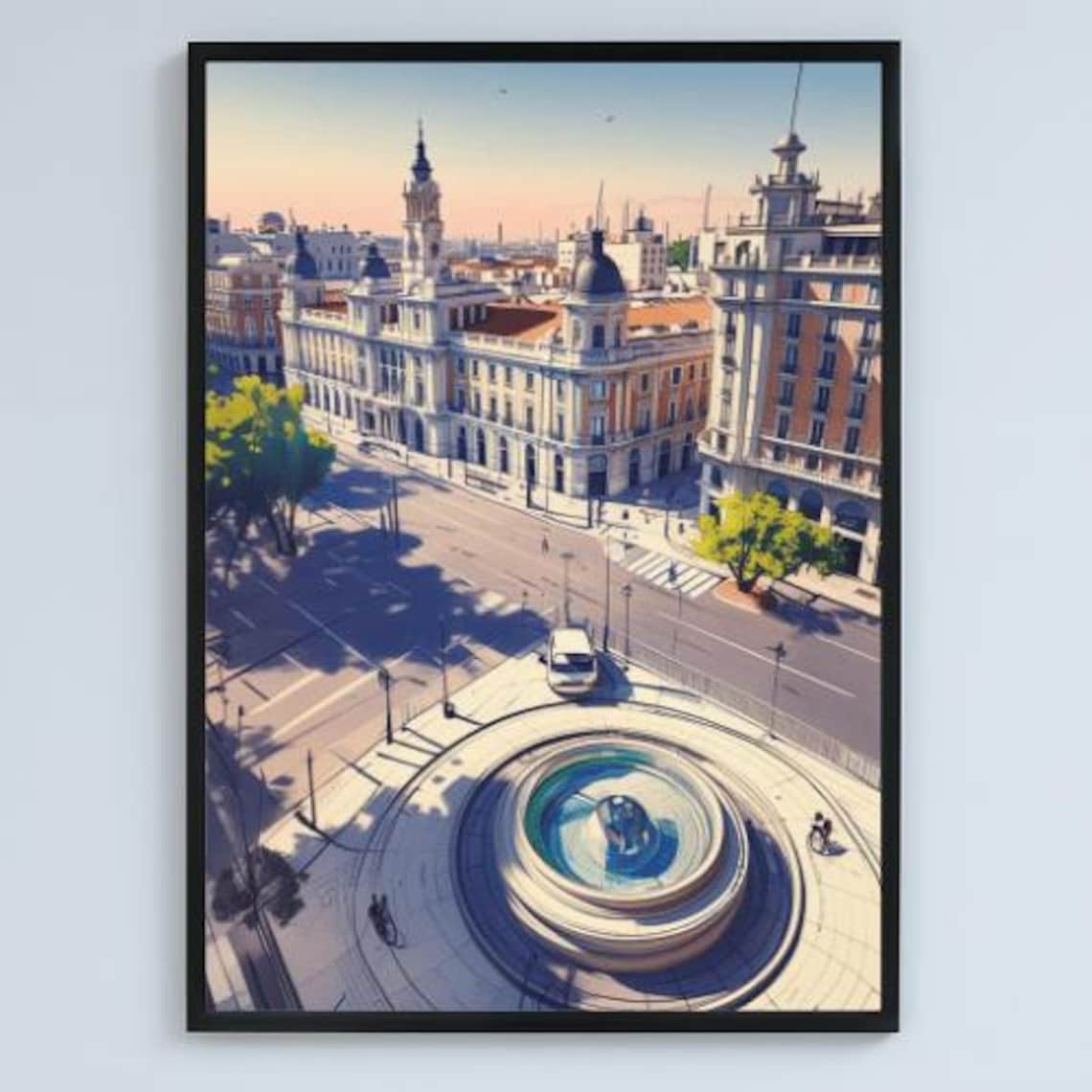 Madrid Spain Plaza Cibeles Cityscape Fountain Travel Photo Poster