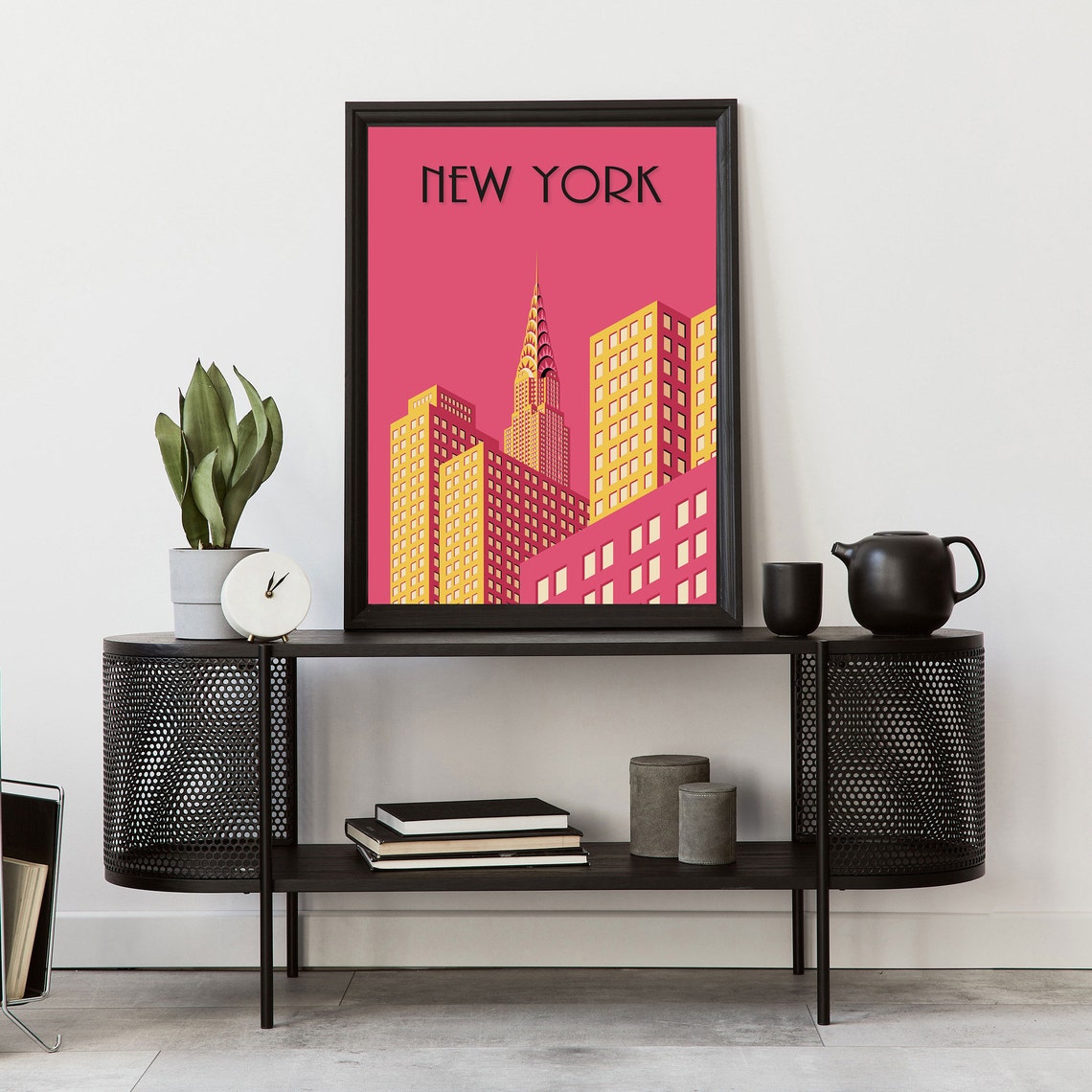 New York Print Pink Print Art Deco Neon Print New York Wall Art Travel Poster Art Print New York Poster Travel Print Art - Image 2