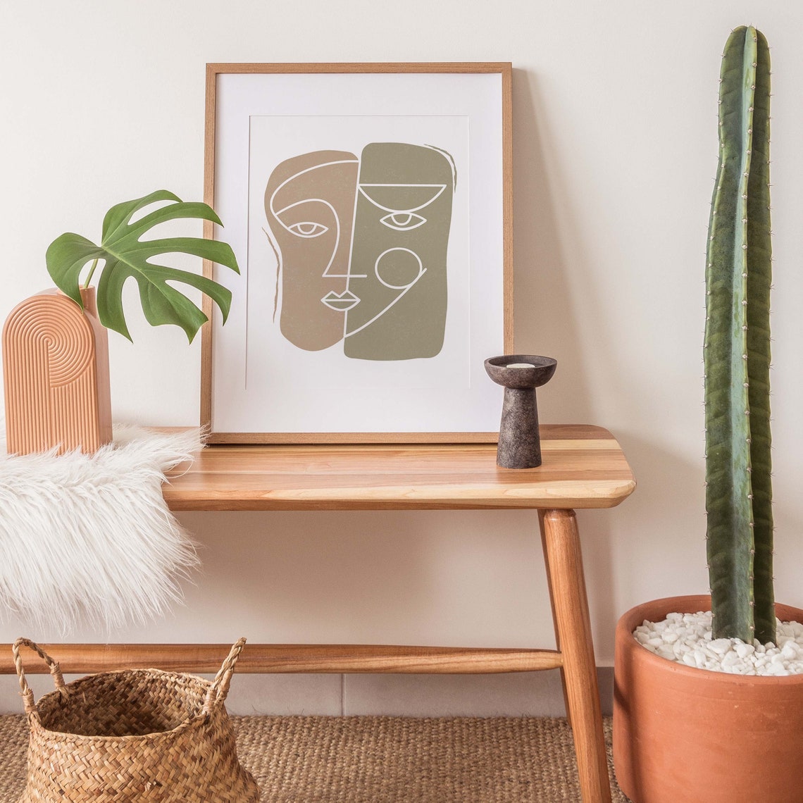 Wall Art Print Face Print Abstract Print Boho Green Print Line Art Print Boho Boho Wall Art Line Art - Image 2