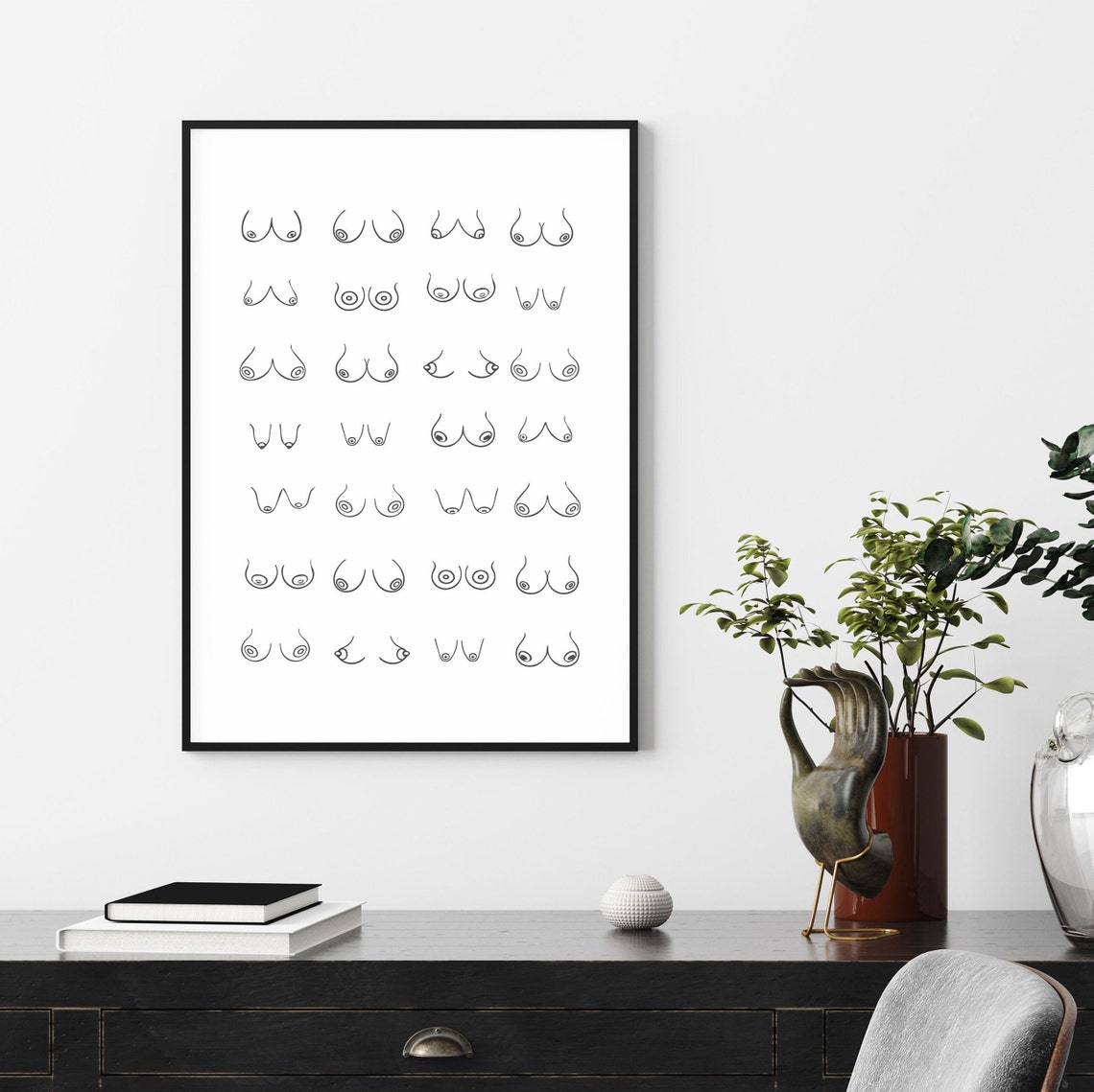 Boobs Print, Black And White Bathroom Humor Art Print - Image 3