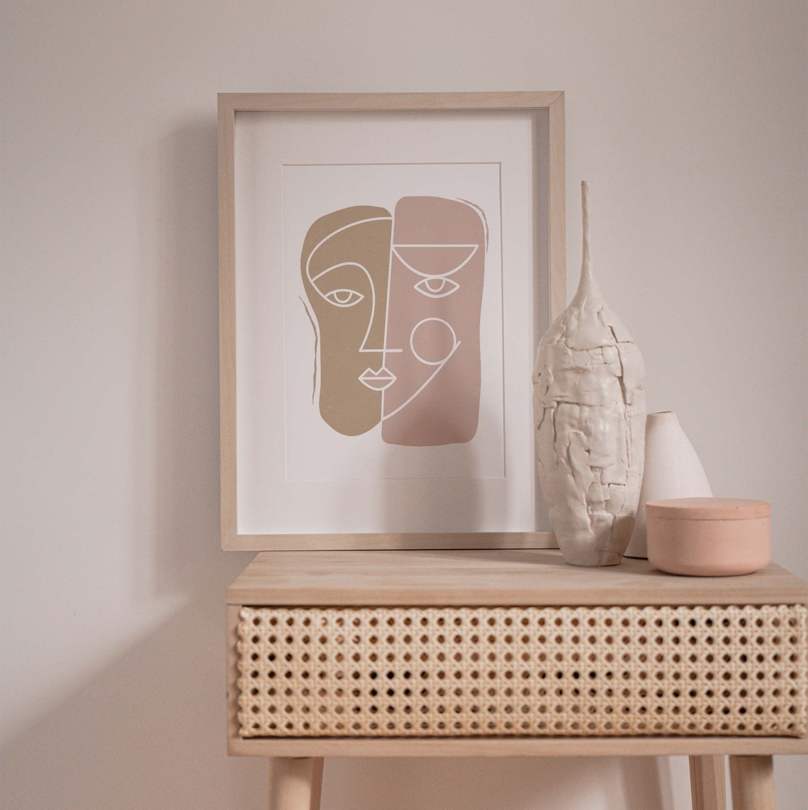 Face Print Pink Print Line Art Pink Boho Wall Art Boho Pink Wall Art Pink Boho Print Abstract Print - Image 2