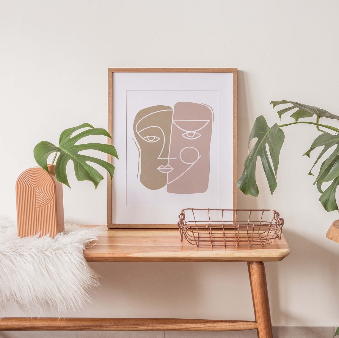 Face Print Pink Print Line Art Pink Boho Wall Art Boho Pink Wall Art Pink Boho Print Abstract Print - Image 3
