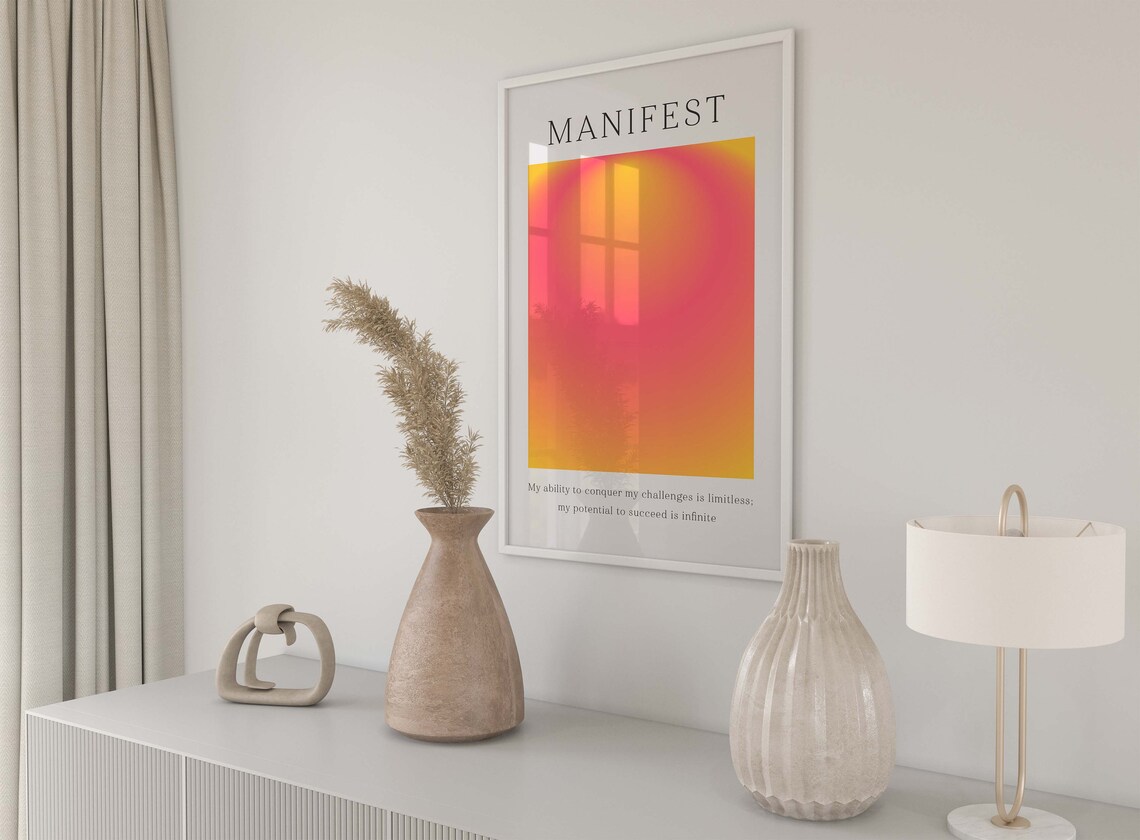 Manifest Positive Affirmation Pink Orange Gradient Aura Poster - Image 3