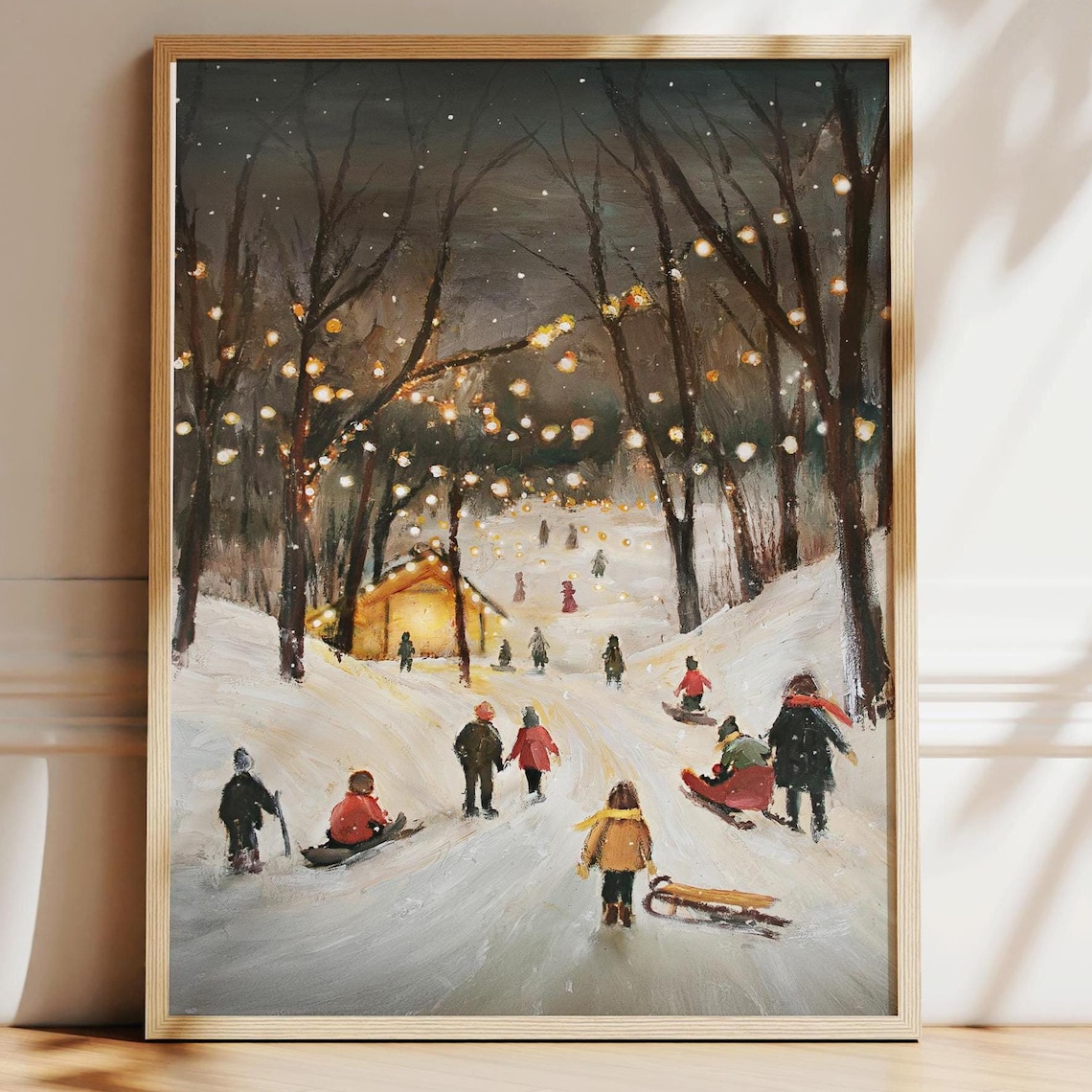 Cozy Winter Sledding Vintage Style Art Print