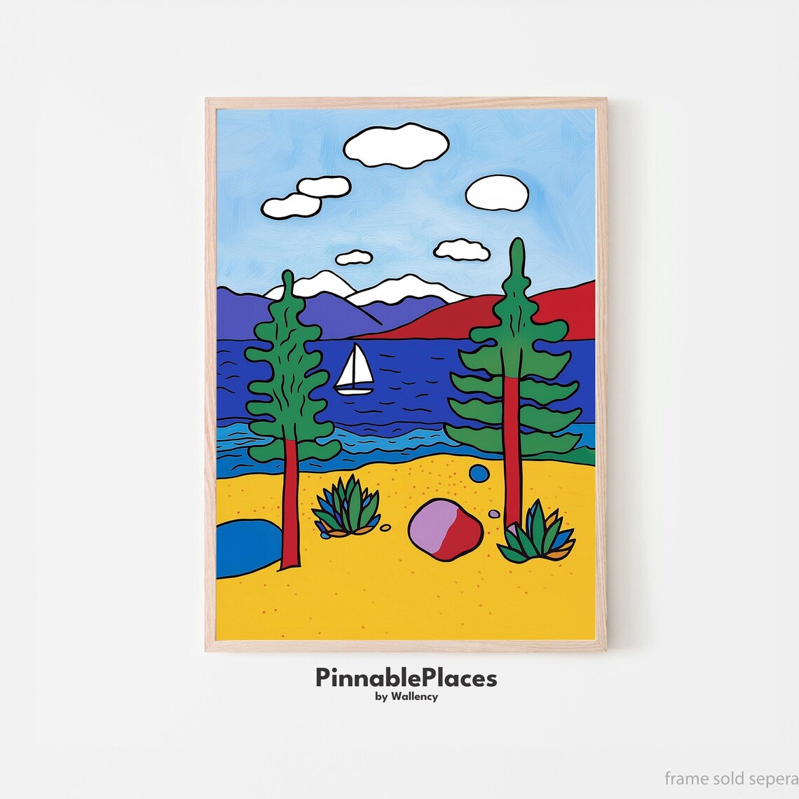 Matisse Style Colorful Lakeside Sailboat Pine Landscape Art Poster