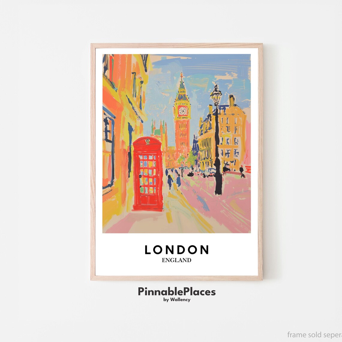 London England Big Ben Red Telephone Booth Watercolor Street Poster