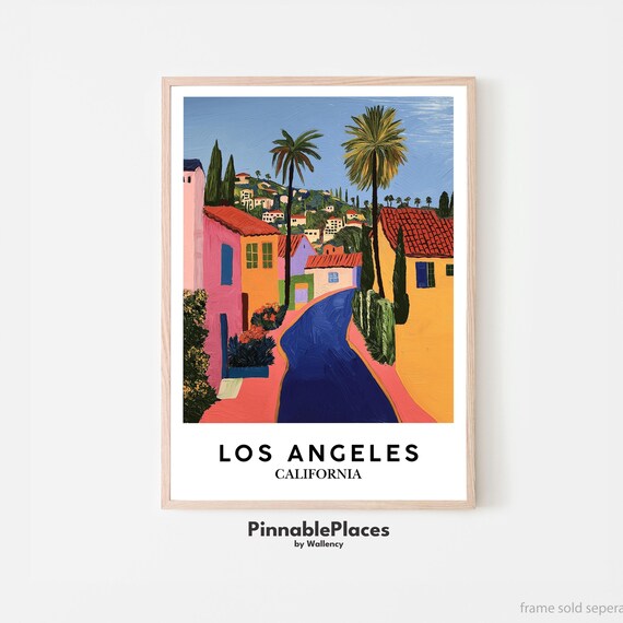 Los Angeles California Matisse Style Colorful Palm Street Hills Poster