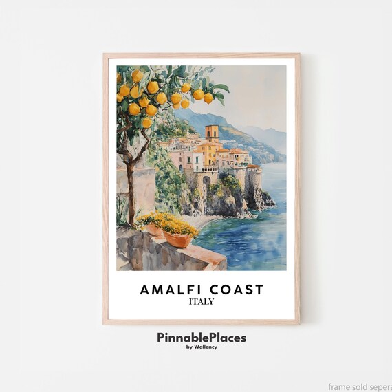 Amalfi Coast Italy Lemon Tree Village Sea Cliffs Art Decor Poster