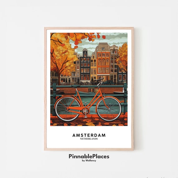 Amsterdam Canal Art Print Bicycle Flowers Illustration File