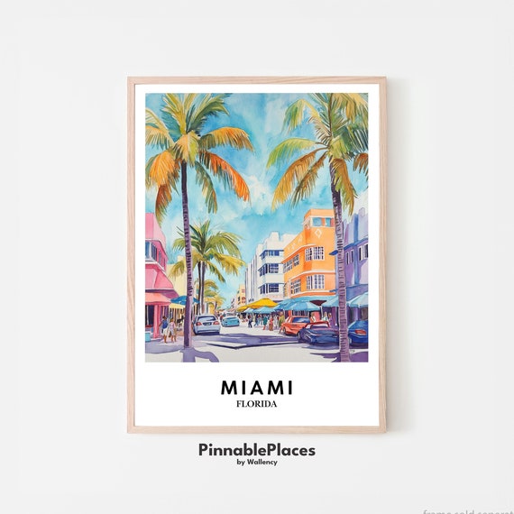 Miami South Beach Watercolor Art Print Deco Cityscape File