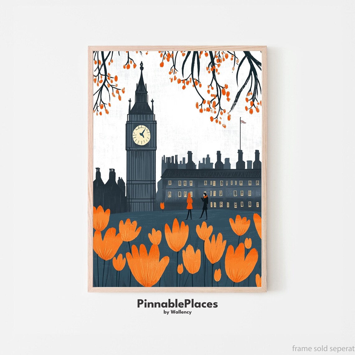 Big Ben London Orange Tulip Field Modern Minimalist Art Poster