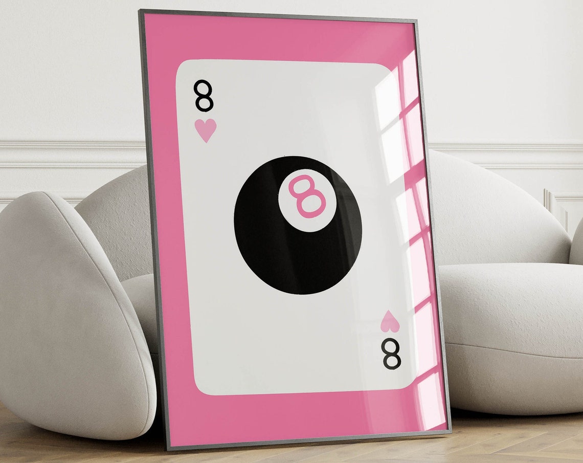Pink Y2k Lucky Eight Playing Card Heart Eight Ball Decor Poster