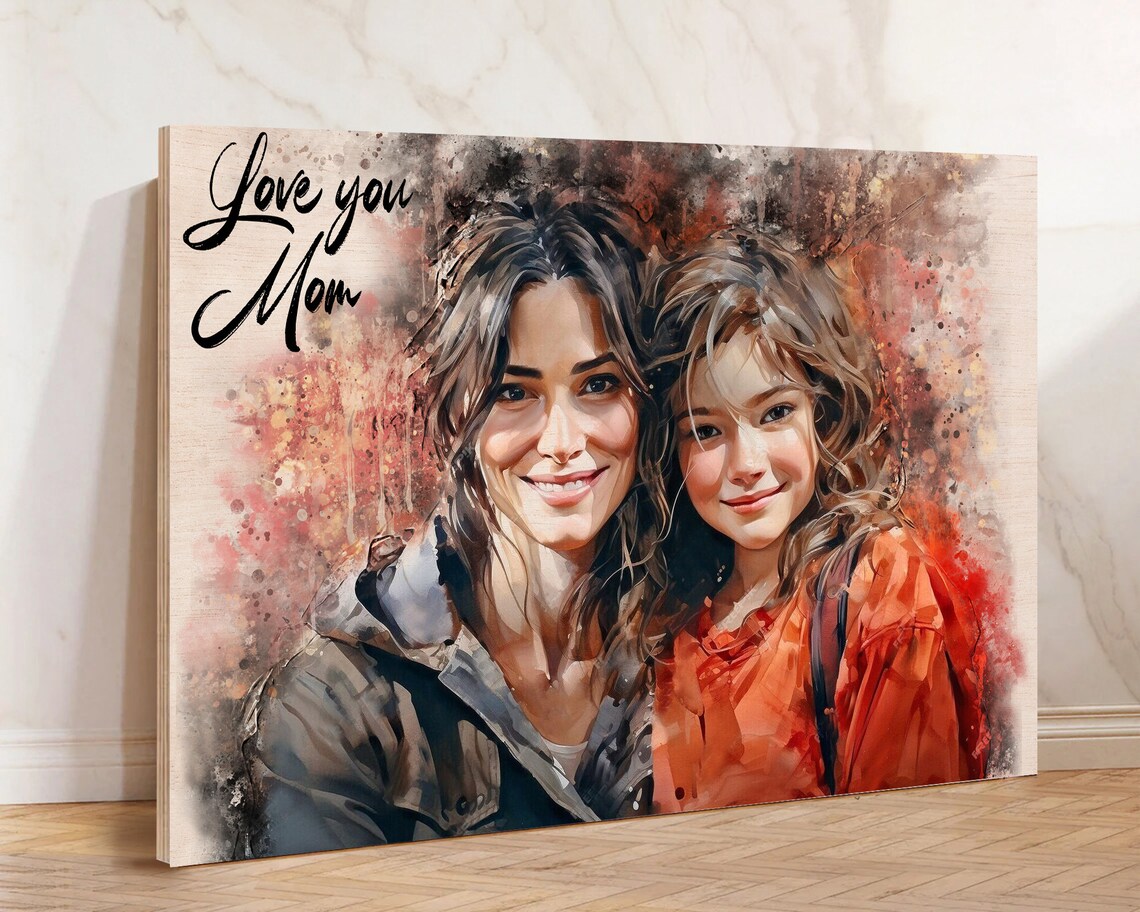 Amy and Lu Soul Sisters Since 2012 Watercolor Portrait Wood Poster - Image 2
