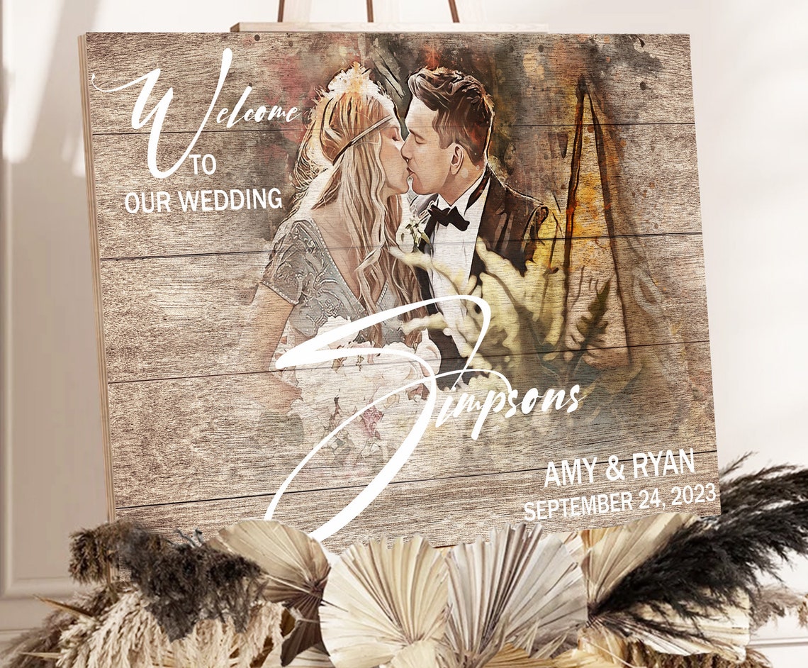 Andersons Wedding Welcome Sign Couple Portrait Date Wood Poster - Image 2