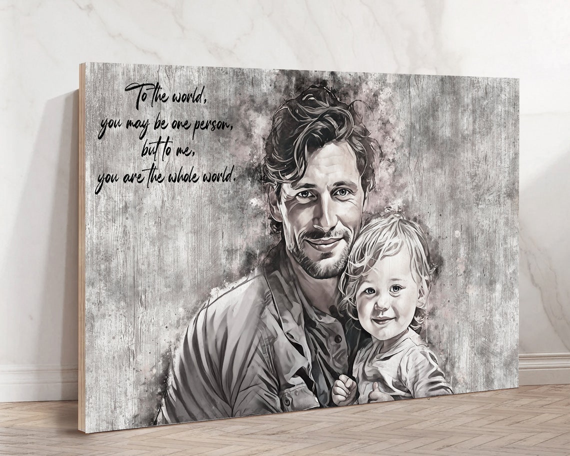 Custom Grandpa Portrait Gift Grandpa And Kid Wood Signs Portrait From Photo Christmas Gift For Grandpa Gift For Grandpa From Grandkids - Image 2