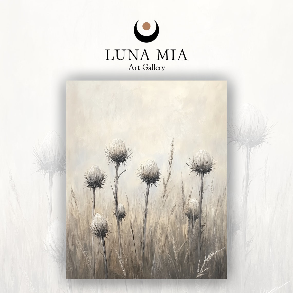 Dried Thistle Stems Beige Meadow Neutral Minimalist Art Poster - Image 2