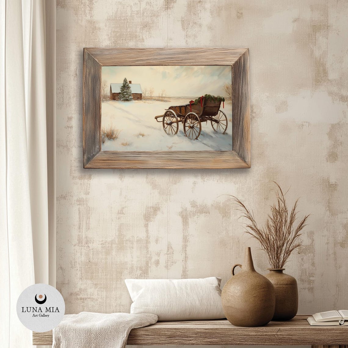 Vintage Holiday Wagon in Snowy Field Rustic Christmas Decor Poster - Image 3
