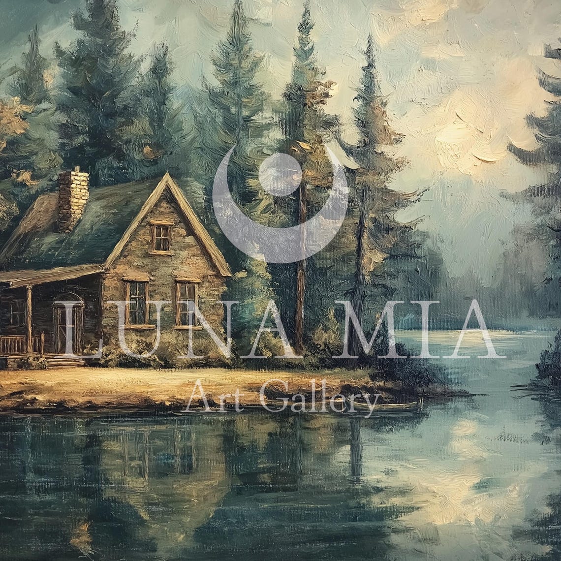 Cozy Rustic Cabin Winter Landscape Art - Image 5