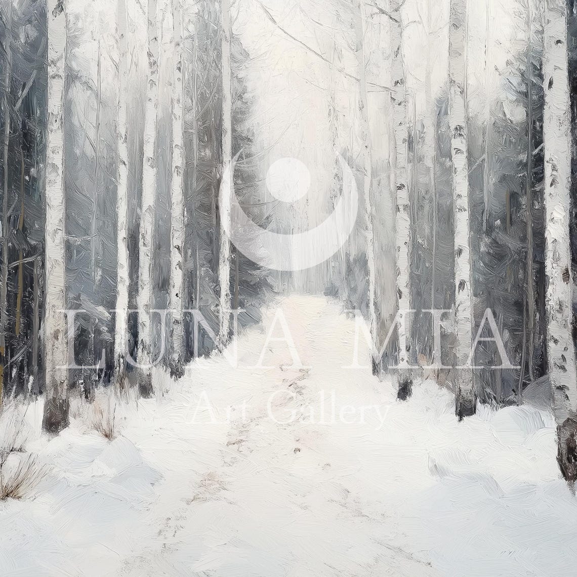 Snowy Birch Alley Black and White Winter Forest Landscape Poster - Image 5