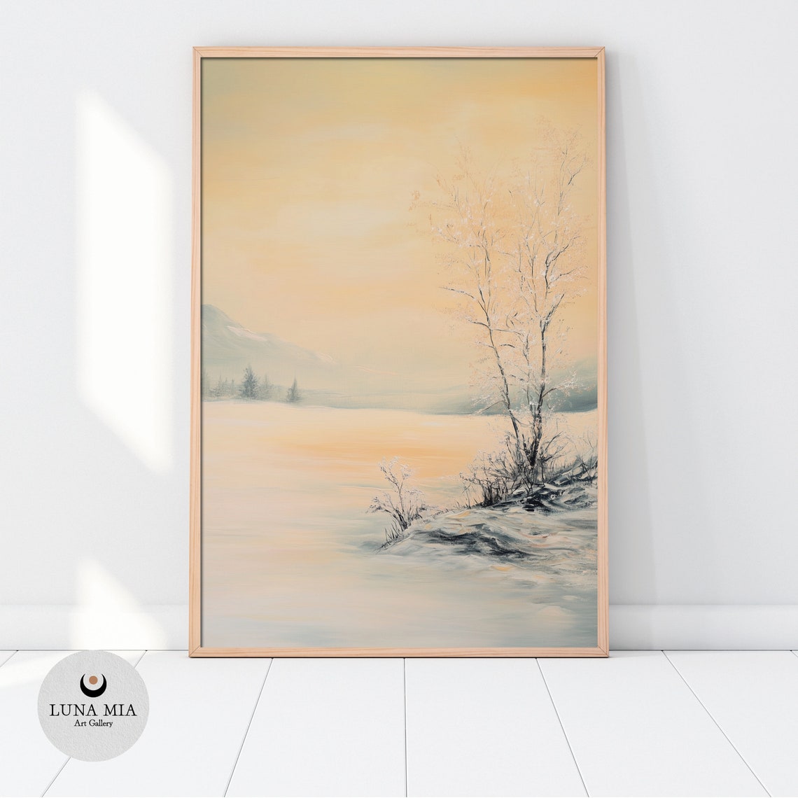 Winter Wonderland Lake With Bare Tree At Dawn Oil Painting Poster - Image 2