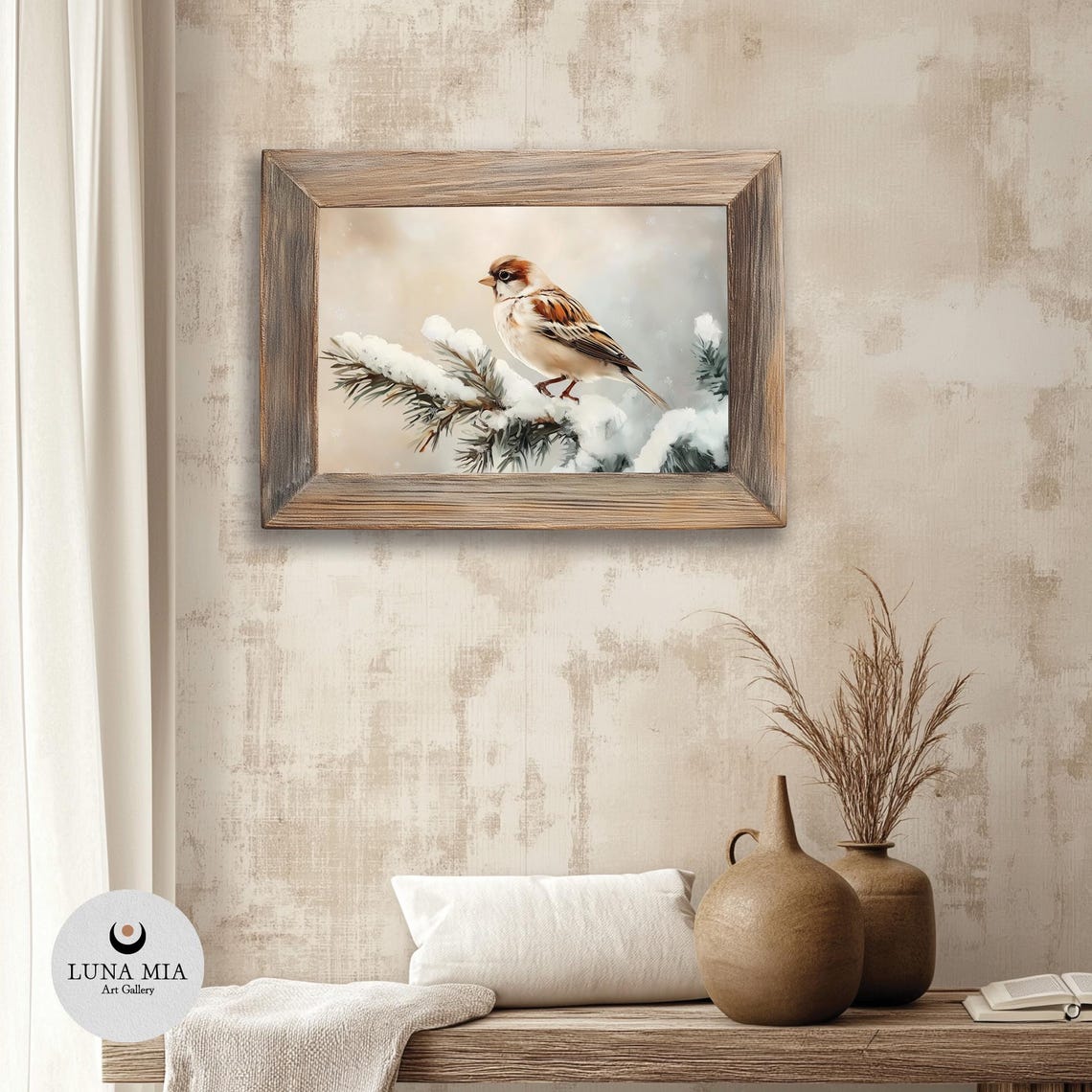 Charming Sparrow on Snowy Branch Delicate Winter Bird Art Poster - Image 3