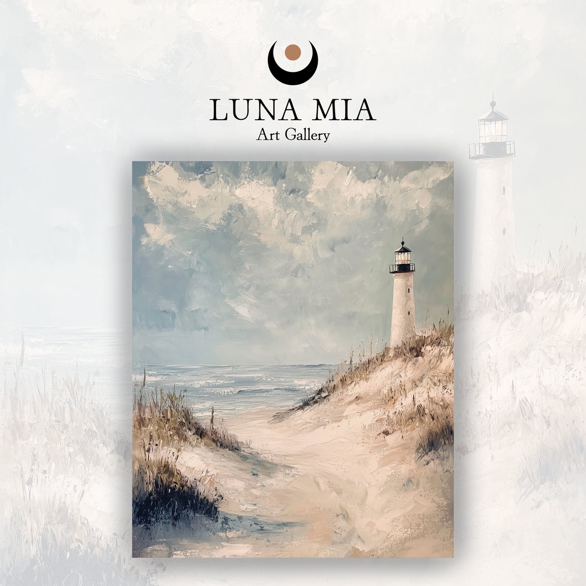 Lighthouse Sandy Dune Beach Coastal Impressionist Oil Art Poster - Image 2