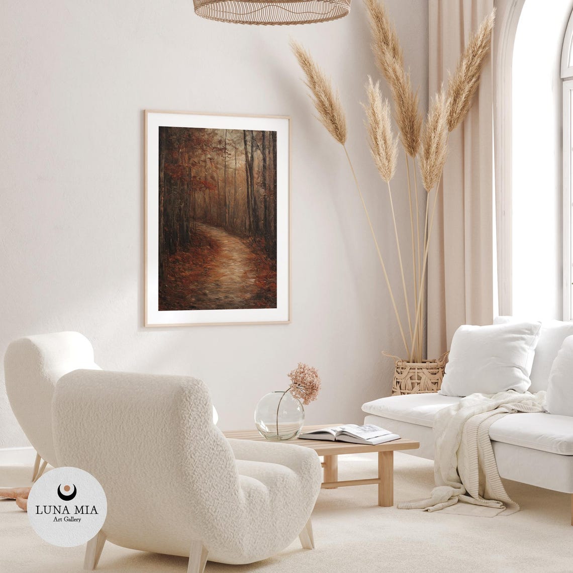 Moody Dark Autumn Forest Path Falling Leaves Oil Painting Poster - Image 3
