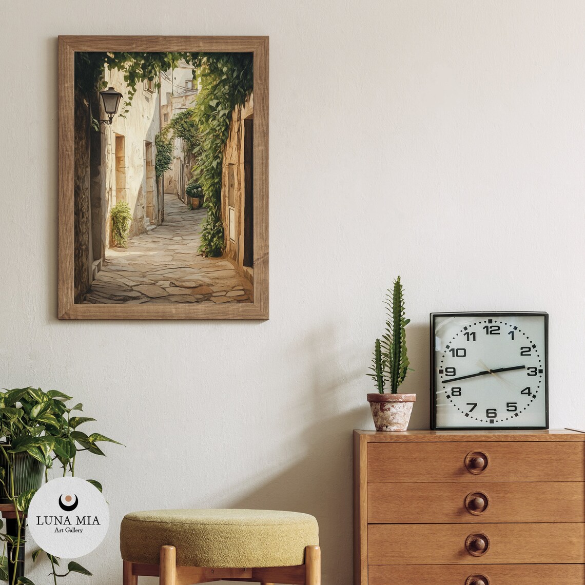 Charming Old European Stone Alley With Ivy Street Lamp Poster - Image 3