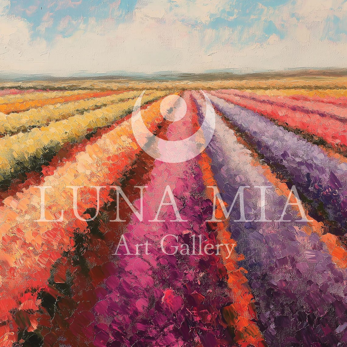 Vibrant Rainbow Flower Fields Rows Impressionist Floral Art Poster - Image 5