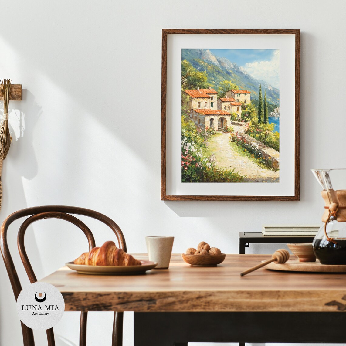 Sunny Mediterranean Coastal Village Red Roofs Sea View Poster - Image 4