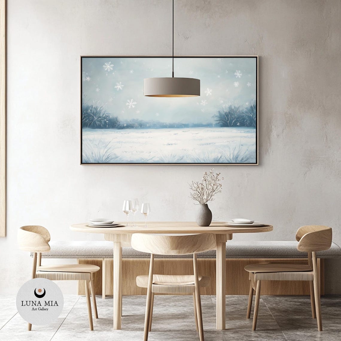 Quiet Winter Field With Falling Snowflakes Under A Pale Sky Poster - Image 3