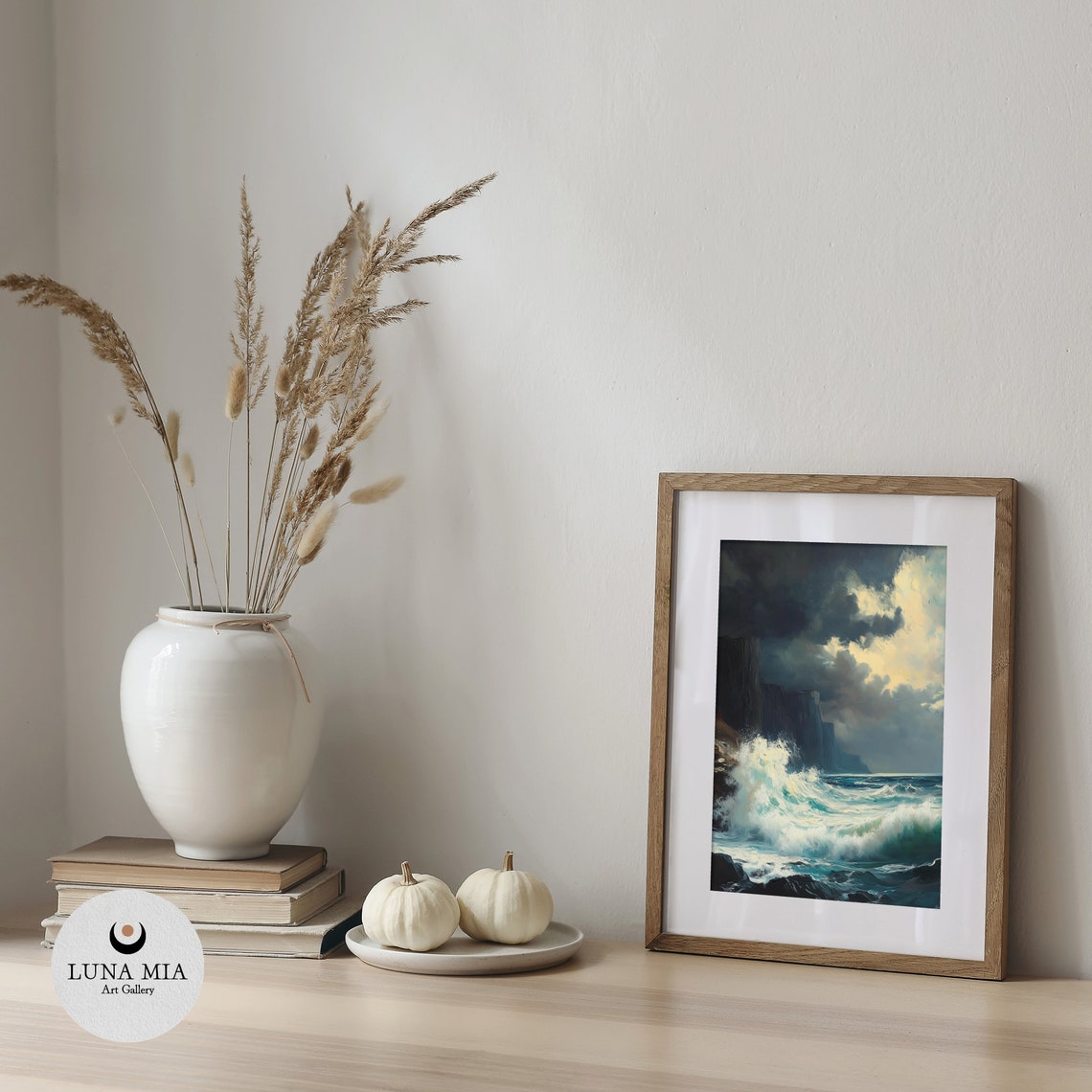 Stormy Sea Waves Crashing On Rocky Cliffs Dramatic Oil Painting Poster - Image 5