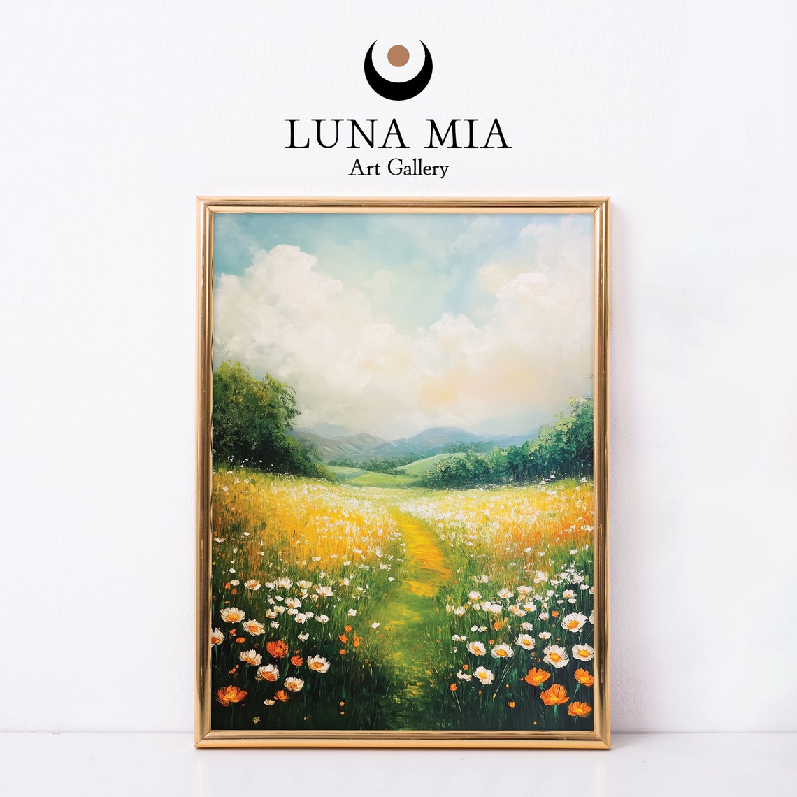 Wildflower Field Path Daisies Poppies Sunny Meadow Oil Poster