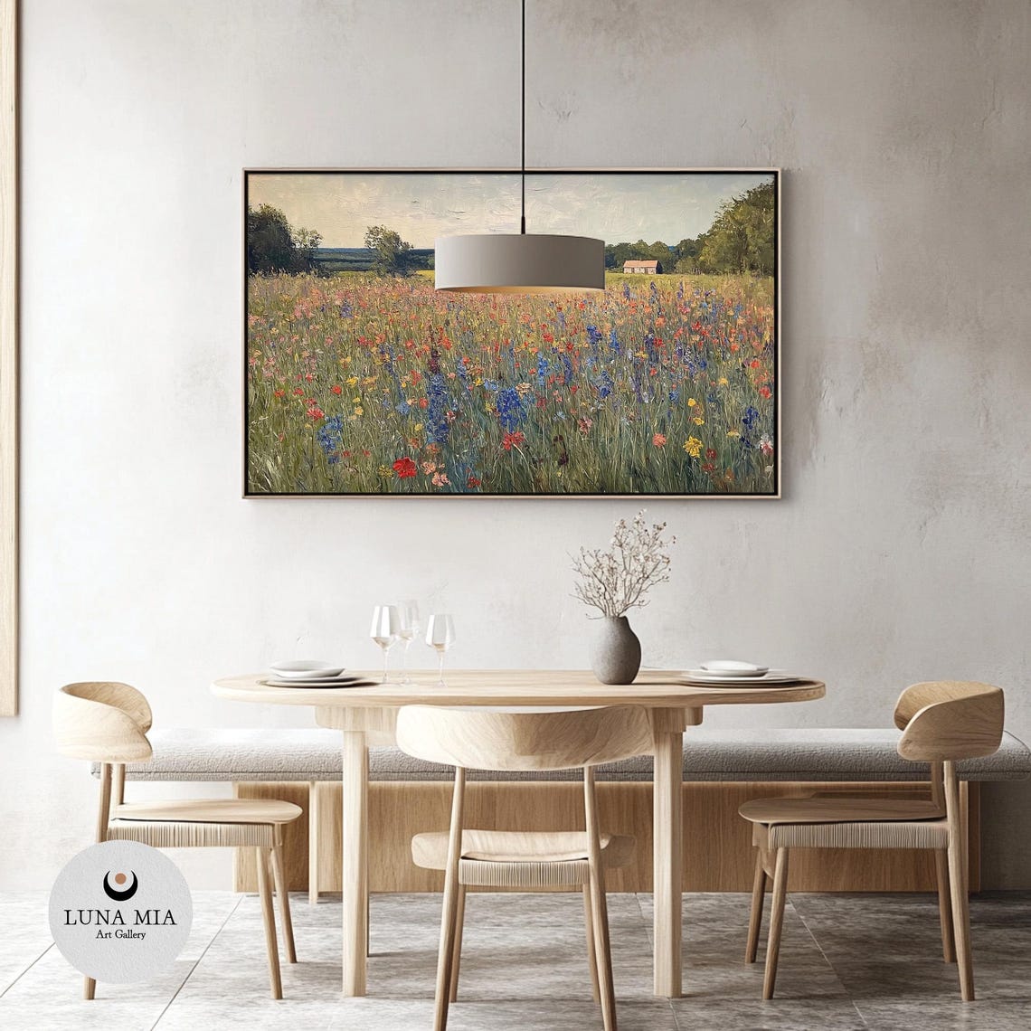 Impressionist Wildflower Meadow With Distant Barns And Soft Sky Poster - Image 3