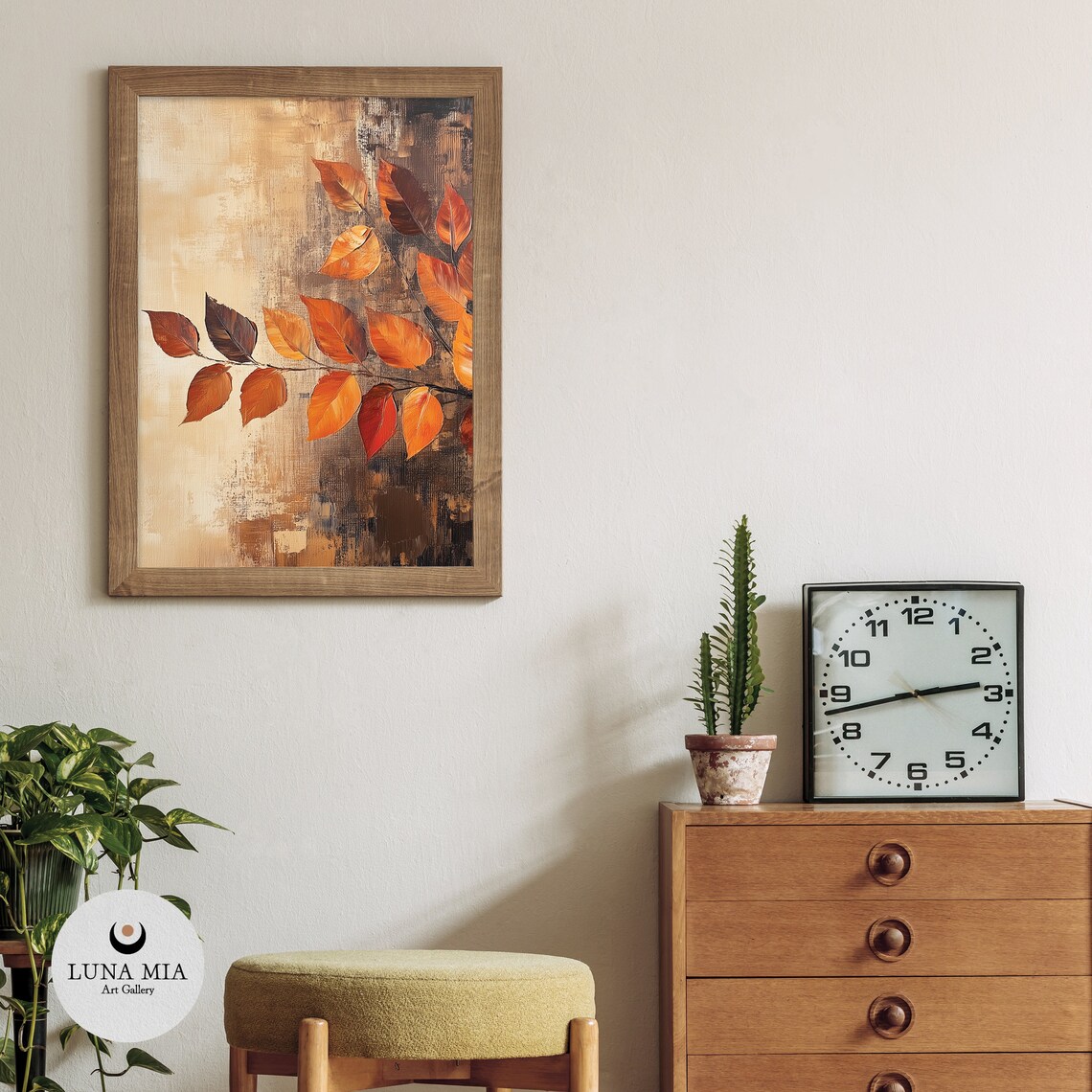 Orange Autumn Leaves Branch Textured Gold Oil Painting Art Poster - Image 3