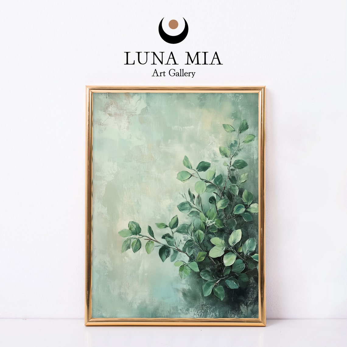 Fresh Green Leafy Branch on Soft Sage Background Botanical Poster