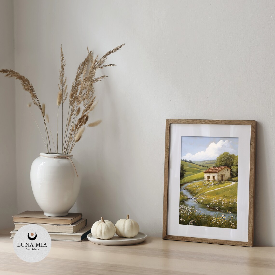 Countryside Cottage Stream Wildflower Meadow Oil Painting Poster - Image 5