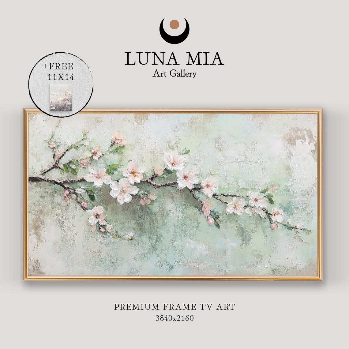 Delicate Cherry Blossom Branch On A Sage Green Textured Art Poster