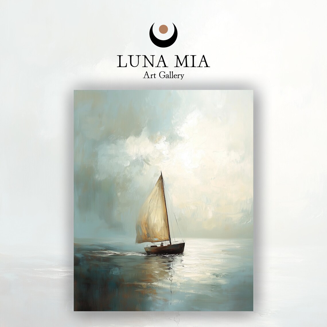 Sailboat On Dreamy Teal Sea Impressionist Nautical Painting Wall Poster - Image 2