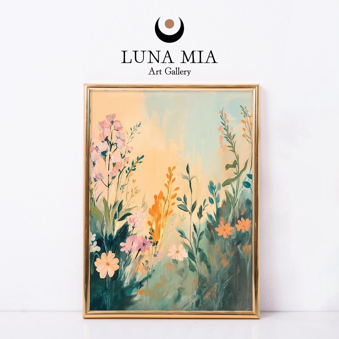 Colorful Blooming Wildflower Meadow Pastel Sunset Oil Painting Poster