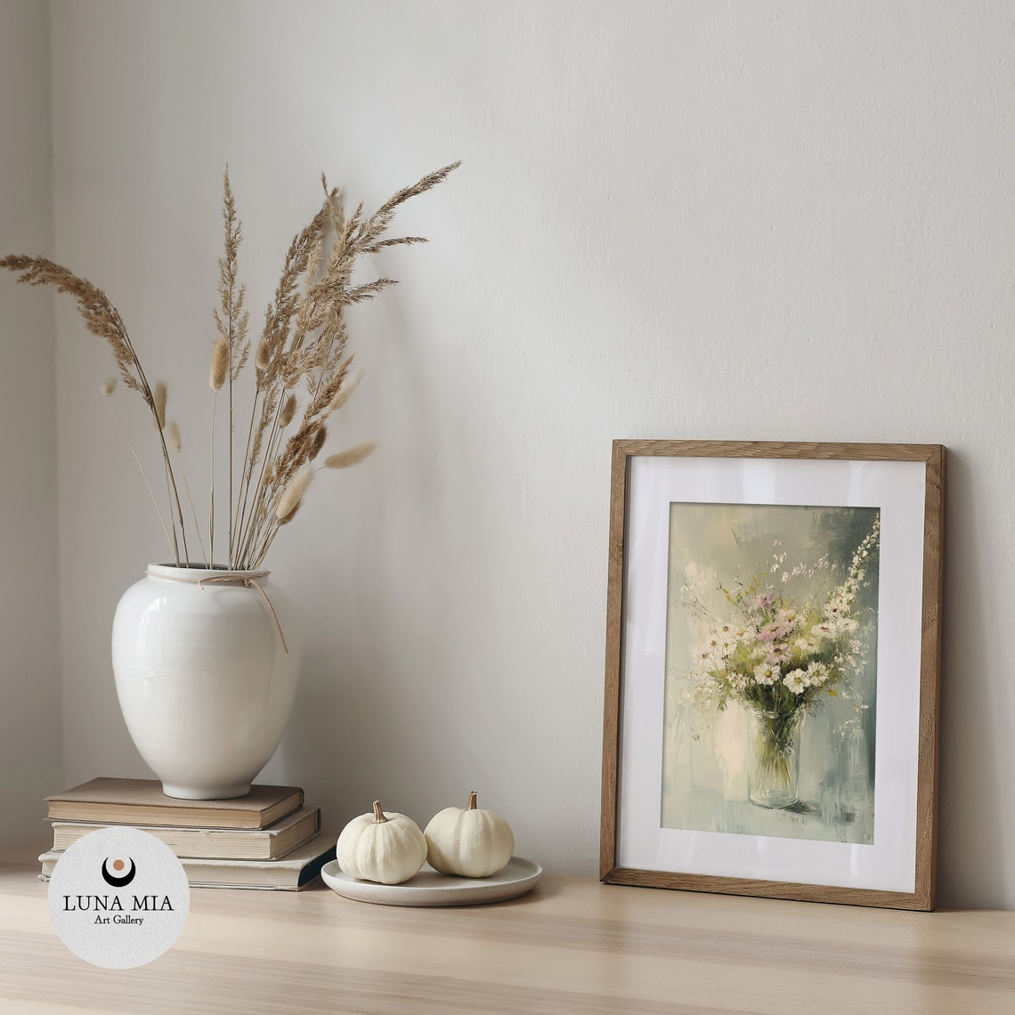 Soft Loose Wildflowers in Clear Glass Vase Muted Sage Art Poster - Image 5